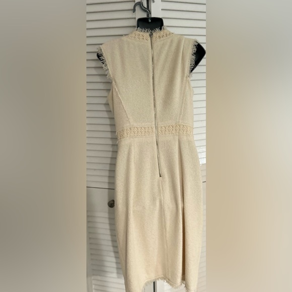 Rebecca Taylor Cream Stretch Tweed and Lace fringed hem dress size 6 - Picture 6 of 10